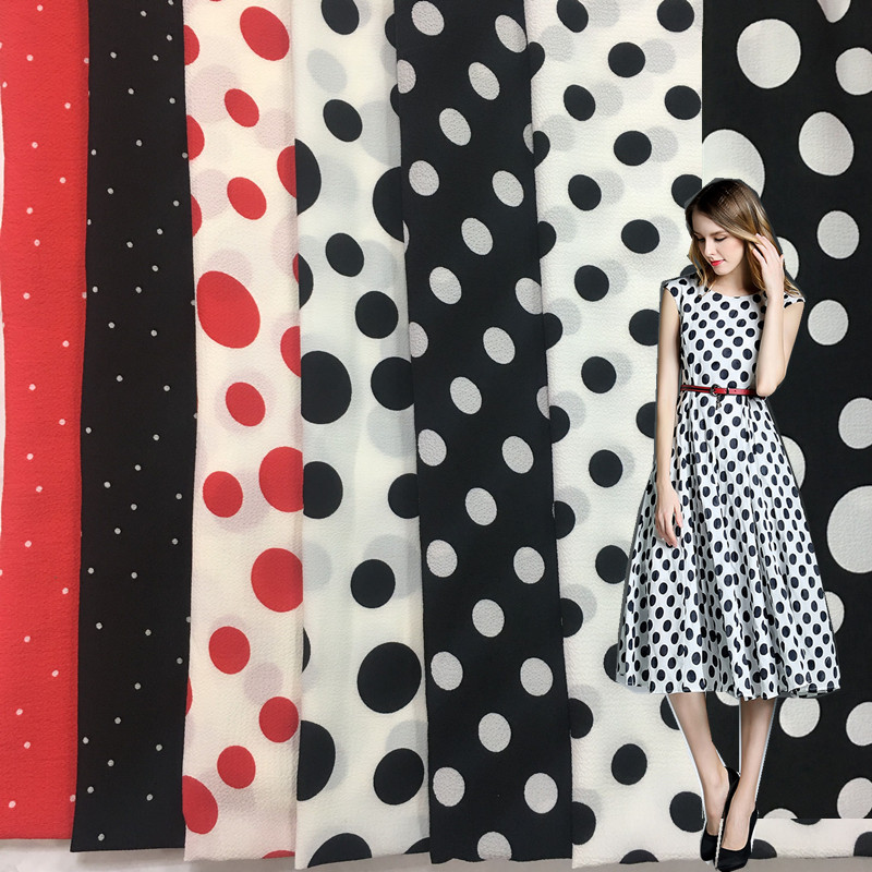 2024春夏圆点印花面料 圆点缎面雪纺印花 大波点雪纺印花