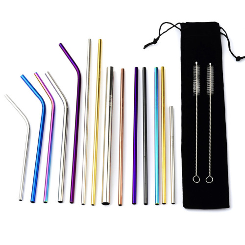 Cross-border exclusive food-grade 304 stainless steel straw, iridescent gold, milk tea drink metal straw set