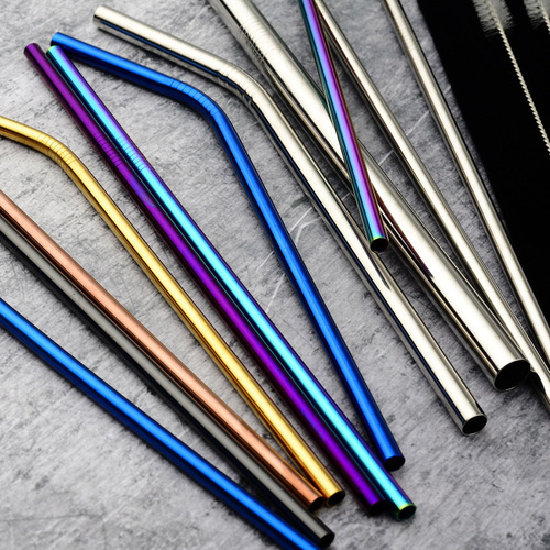 Cross-border exclusive food-grade 304 stainless steel straw, iridescent gold, milk tea drink metal straw set