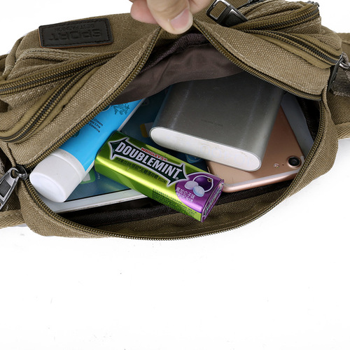 New casual canvas waist bag, outdoor mountaineering shoulder crossbody bag, multi-layer large capacity chest bag manufacturer wholesale