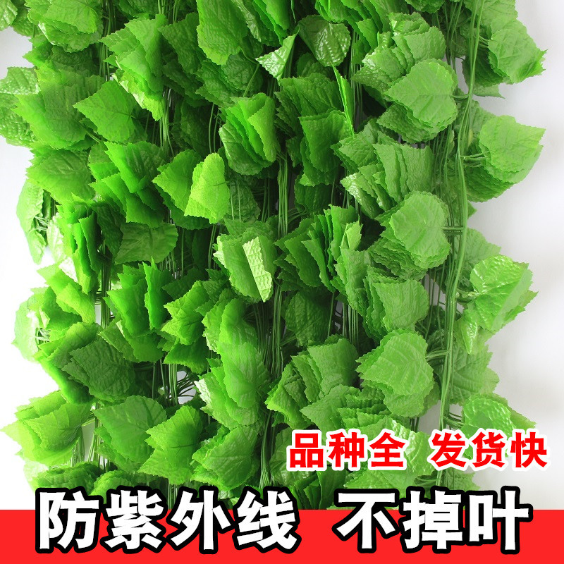 Venta al por mayor de simulación de hoja de uva escalada Tigre ratán Gecko hoja de simulación de plástico planta verde rábano hoja falsa flor decorativa vid
