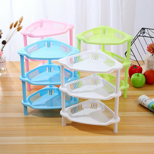 Bathroom three-layer square/triangular shelf Kitchen storage plastic storage rack Floor bathroom storage rack