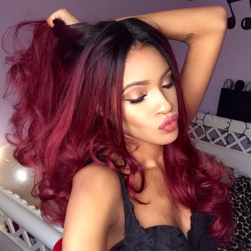 Cross-border Foreign Trade Wig Women's wine red Long Curly Hair Big Wave Middle Bangs Long Hair Chemical Fiber Wig Headgear in stock