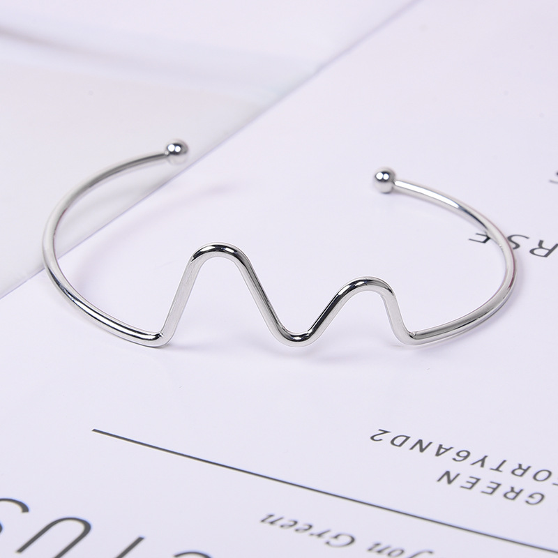 Nueva versión coreana de la pulsera fresca pequeña de la moda femenina, electrocardiograma creativo, pulsera de apertura curva, pulsera simple, pulsera