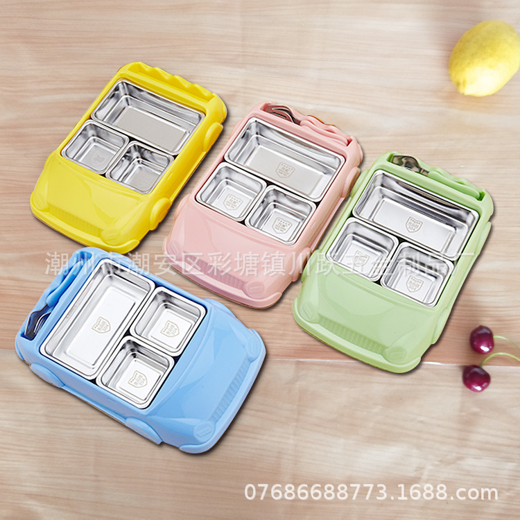 Plastic Car Ornaments Dinner Plate Chuiyue Kidsren's Tableware Bowl Set Rice Household 304 Stainless Steel Lunch Box Spoon