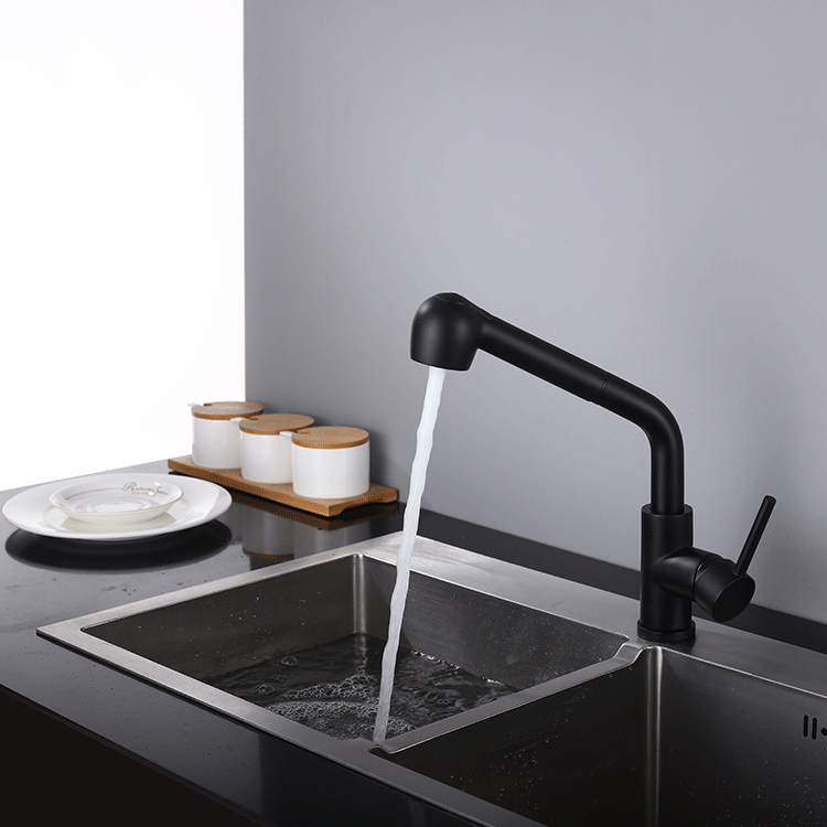 All copper rotatable pull-out kitchen faucet hot and cold sink vegetable basin laundry pool frosted black faucet