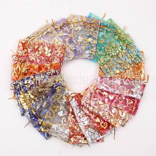 Bronzing rose peach heart love yarn bag gift packaging jewelry bag organza wedding candy bag spot wholesale