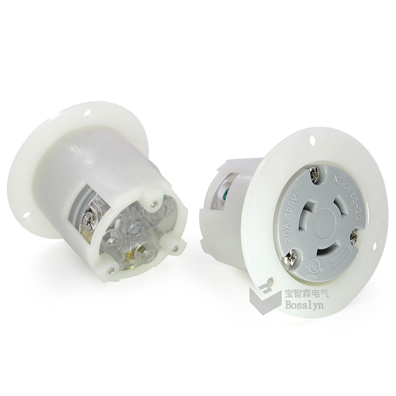 批发接地线零线火线三线美式NEMA插座L5-20C 电机冷柜25000w插座