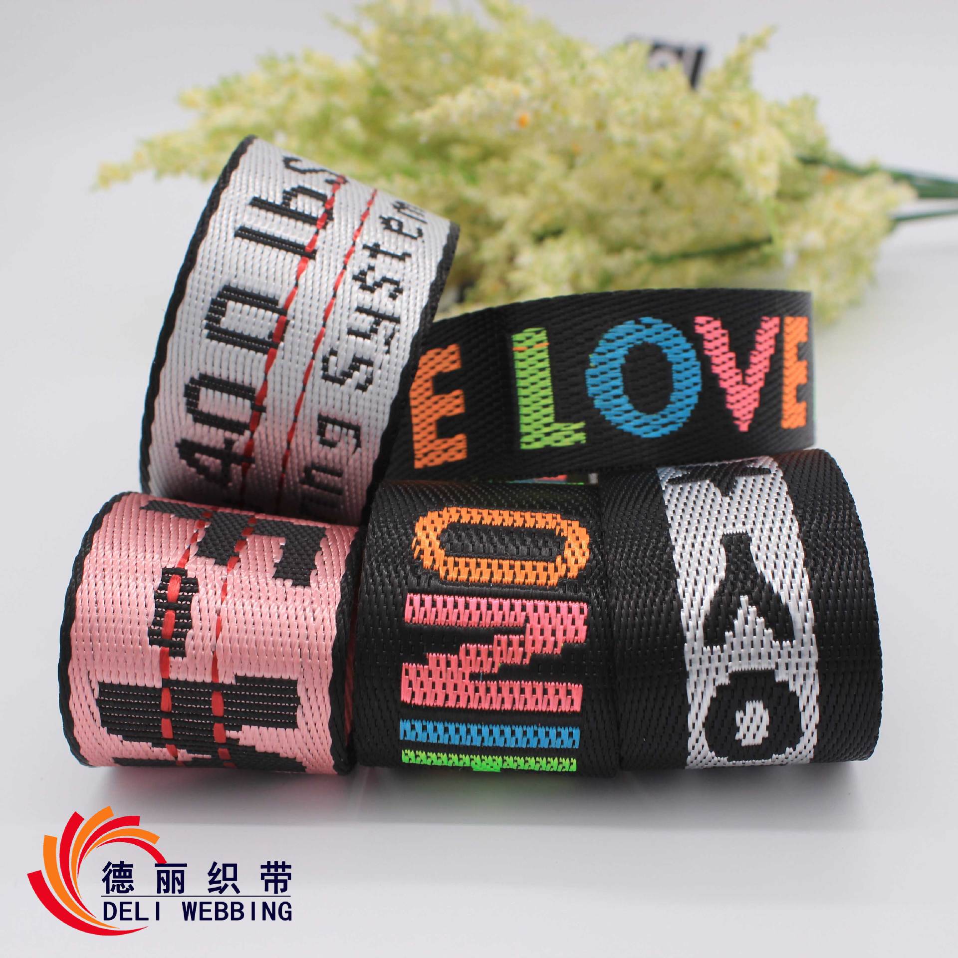 Polyester, Nylon, and Polypropylene Textured Ribbon for Fashion Accessories, Luggage, Belts, Lettered Textured Straps, Pet Leashes, and Woven Bands