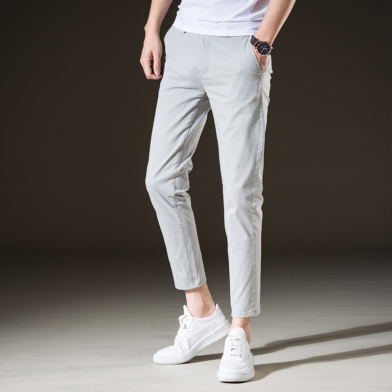 High-end Youth Nine-point Men's Casual Pants Solid Color Stretch mercerized Cotton Slim-fit Men's Casual Jeans for Men