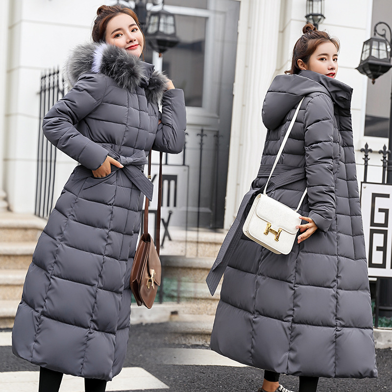 European Station 2025 New Korean Style Extra Long Coat Slim Fit Women's Hooded Long Sleeve Warm Cotton Jacket Women's Trendy Coat