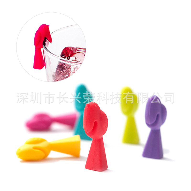 外贸新款小鸟造型酒杯标签 硅胶小鸟酒杯识别器 聚会酒杯标记