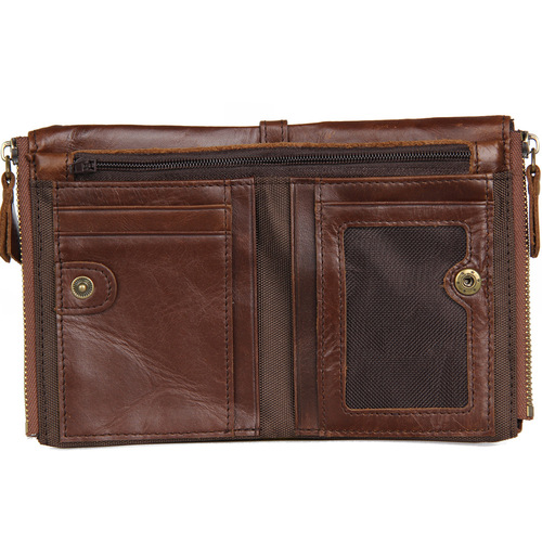 Crazy Horse leather men's wallet genuine leather short RFID anti-theft double zipper coin purse men's wallet foreign trade