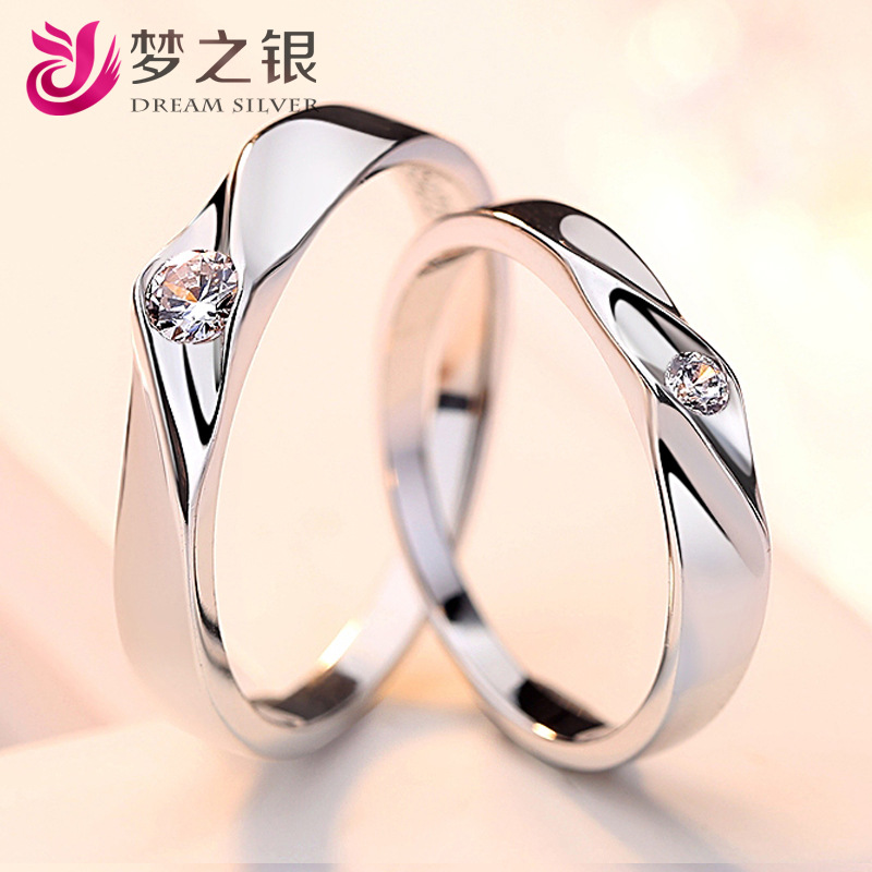 S925 Couple Ring Sterling Silver Women's Cross-Border Engagement Closed Ring Set with Diamonds Simple Live Broadcast Wholesale Hand Jewelry