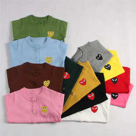 ins网红同款童装毛衣爱心开衫男童女宝宝亲子装红心针织薄空调衫