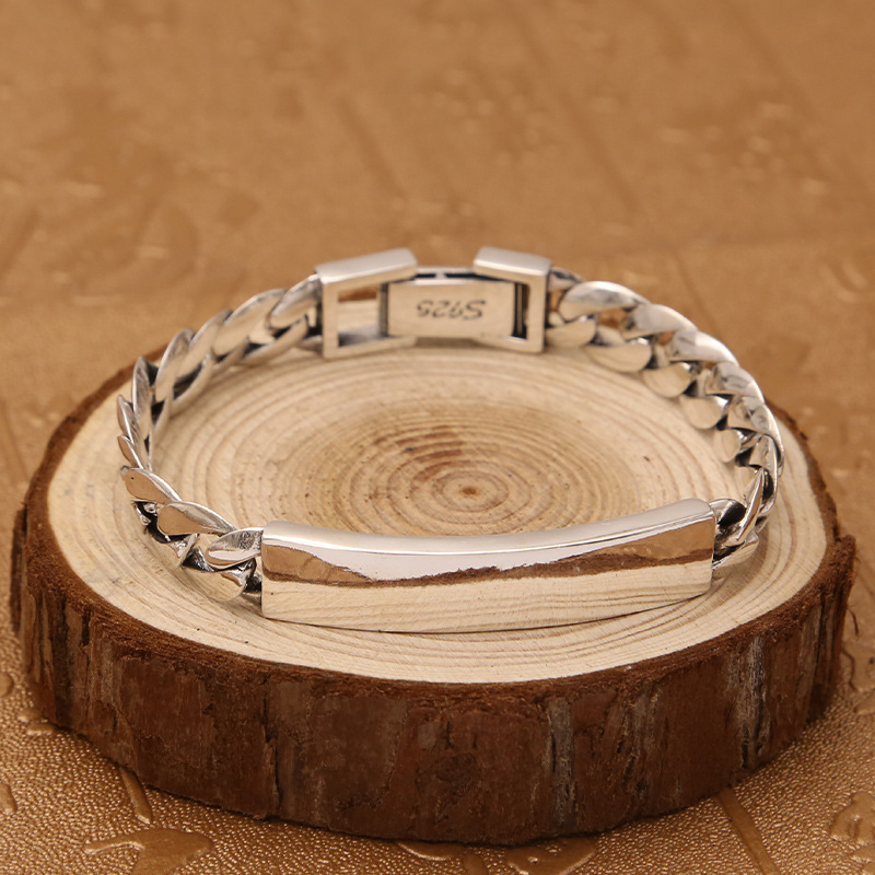 Factory wholesale s925 sterling silver jewelry new Korean version of simple personality retro Thai silver glossy men's and women's bracelet