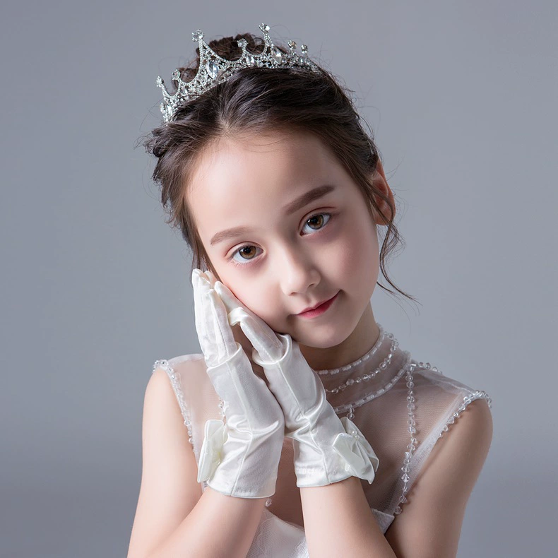 Перчатки для детского свадебного платья в Корейском стиле, Короткие Цветочные Детские танцевальные перчатки для девочек в Корейском стиле, белые перчатки средней длины