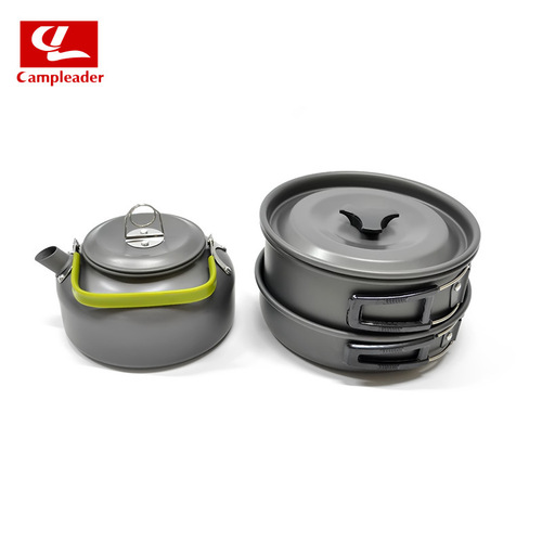 Pot and teapot set for 2-3 persons, pot and teapot set for 2-3 people, camping cookware set, outdoor three-piece set