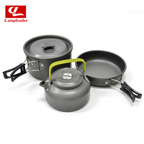 Pot and teapot set for 2-3 persons, pot and teapot set for 2-3 people, camping cookware set, outdoor three-piece set