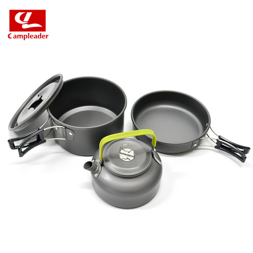 Pot and teapot set for 2-3 persons, pot and teapot set for 2-3 people, camping cookware set, outdoor three-piece set