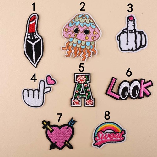 Embroidery Patch Computer Embroidery Fashion DIY Lipstick Octopus Heart Gesture Clothes Decoration Patches 