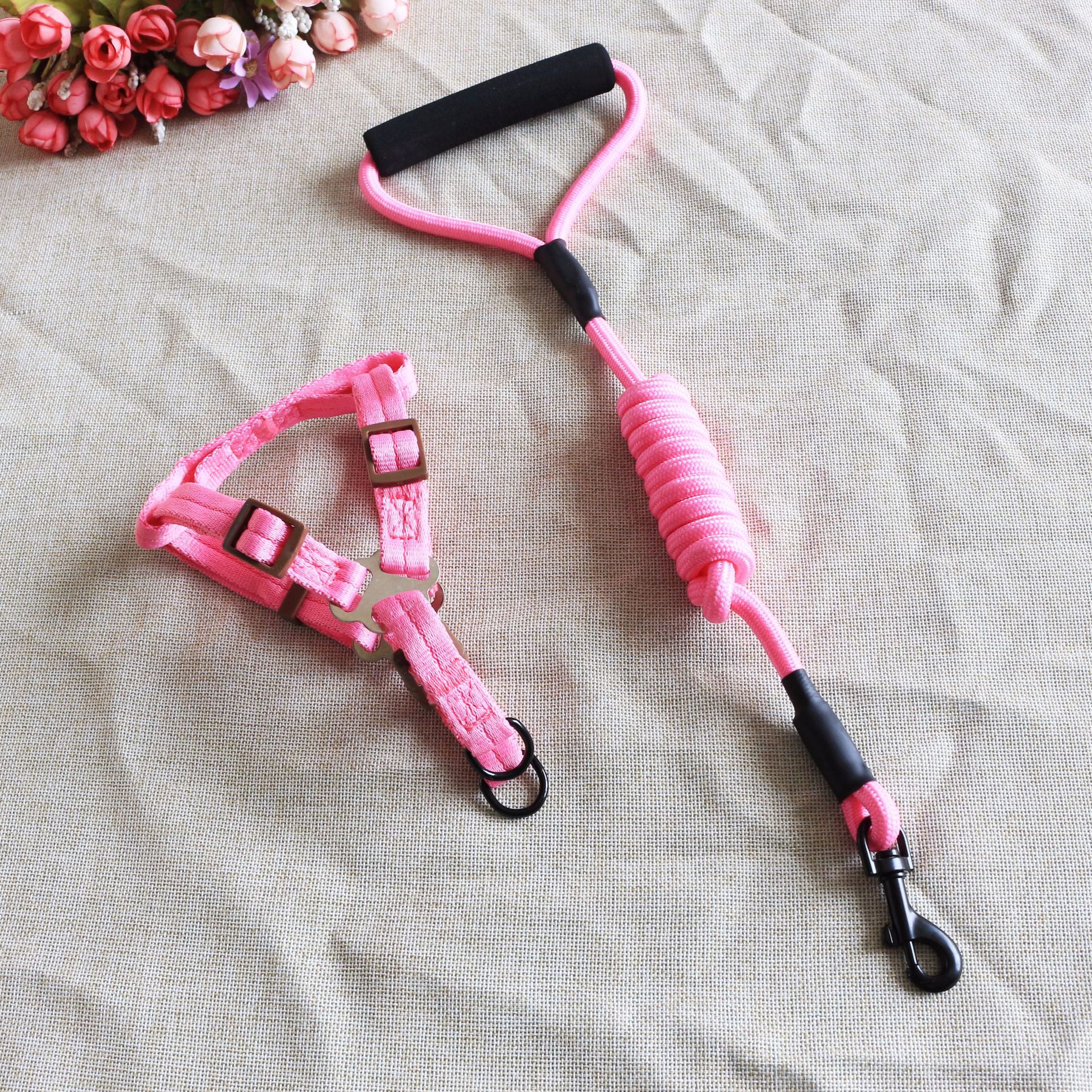 Correa para perro pequeño, protección para las manos, mango de nailon, cuerda redonda, arnés, conjunto de collar, suministros para mascotas al por mayor