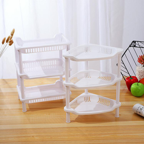 Bathroom three-layer square/triangular shelf Kitchen storage plastic storage rack Floor bathroom storage rack