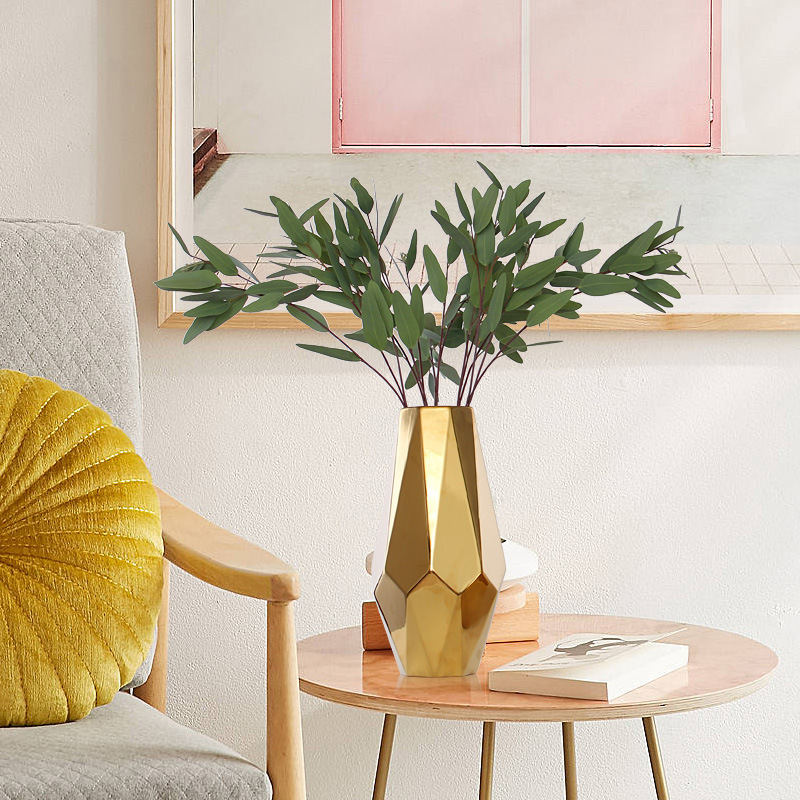 Luz galvanoplastia de lujo simple nórdico noble oro geométrico abstracto florero cerámica decoración suave al por mayor
