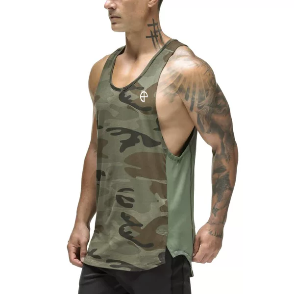 Fitness Territory Army Green Camouflage Vest for Men, New Summer Breathable Fitness Clothing, Men's Sports Vest