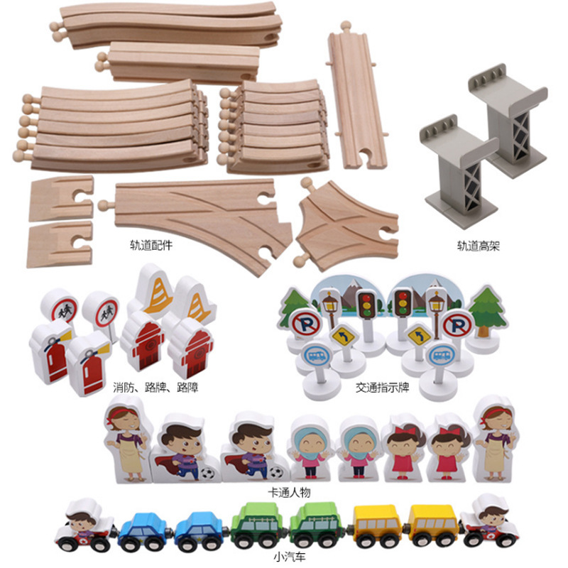 Bolas de madera Madera 80 piezas Transporte tren ferroviario rompecabezas para niños montaje bloques una pieza entrega