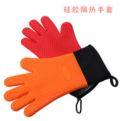 Amazon Hot Selling Baking Utensils Insulated Thickened Silicone High Temperature Resistant Anti-scalding Five Finger Gloves Barbecue Tools