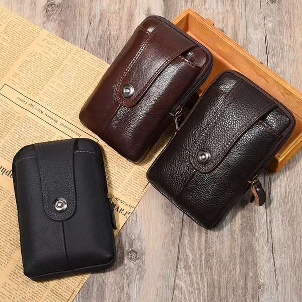 Factory direct men's mobile phone waist bag wear belt cowhide vertical business multi-functional change key bag wholesale