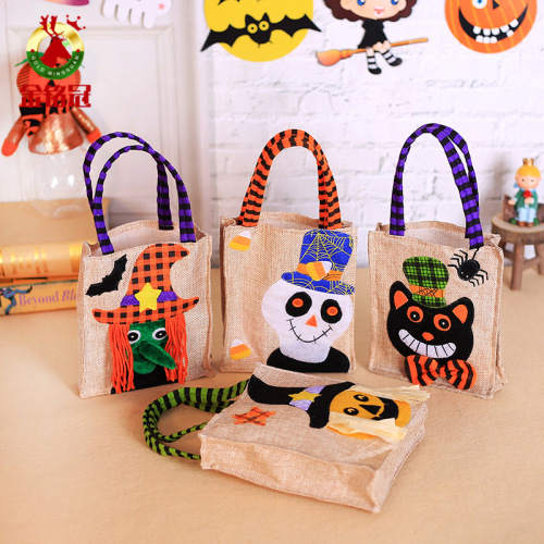 Halloween decorations cartoon pumpkin burlap tote bag Ghost Festival party dress up props children's candy bag