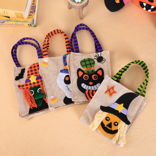 Halloween decorations cartoon pumpkin burlap tote bag Ghost Festival party dress up props children's candy bag