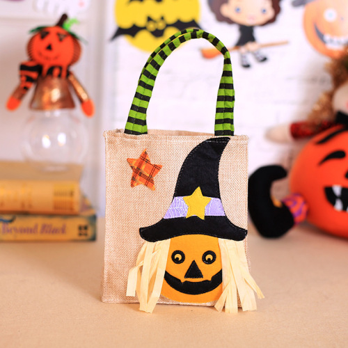 Halloween decorations cartoon pumpkin burlap tote bag Ghost Festival party dress up props children's candy bag