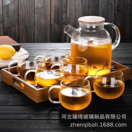 Transparent glass cold kettle summer household large capacity thickened kettle high temperature resistant teapot tea set
