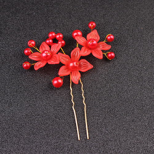 Korean wedding headdress frosted flower hair accessories bride wedding handmade jewelry pearl hairpin style hair fork comb