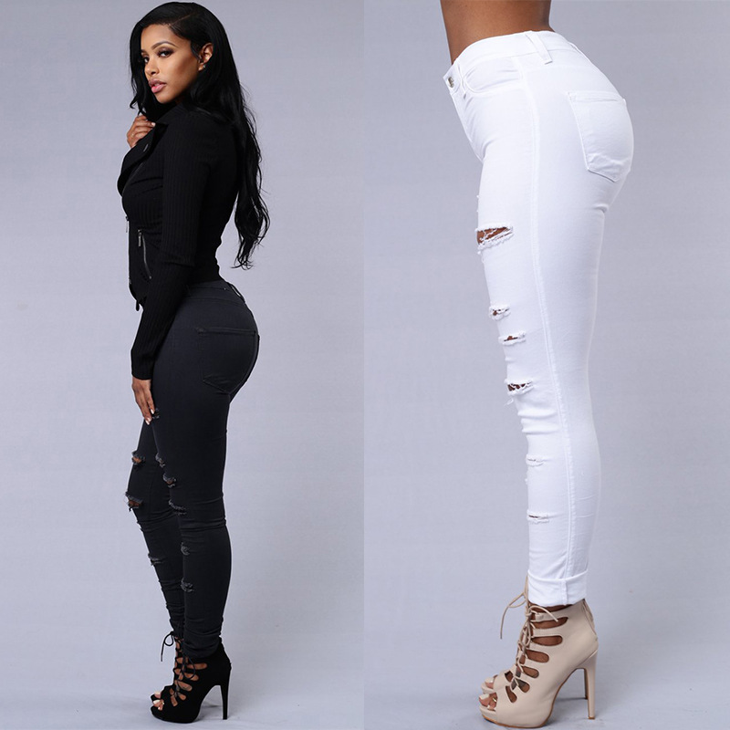AliExpress deseo Amazon eBay nuevo europeo y americano ripped jeans de las mujeres pantalones ajustados
