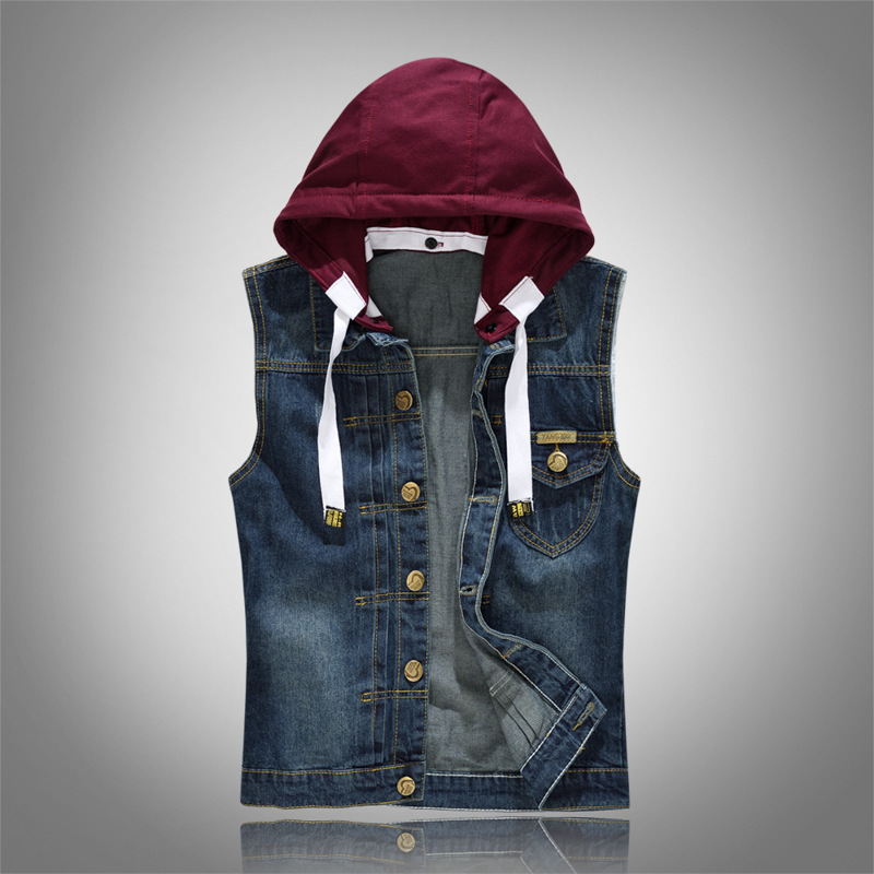 Plus Size Korean Style Slim Men's Detachable Hat Denim Vest Motorcycle Denim Vest Men's Export Denim Vest Plus Size Korean Style Slim Men's Detachable Hat Denim Vest Motorcycle Denim Vest Men's Export Denim Vest