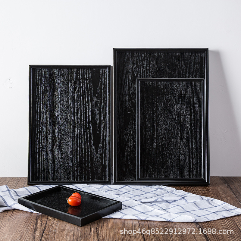 Factory direct Japanese black wooden tray rectangular fruit plate wooden tea plate Hotel plate solid wood plate wholesale
