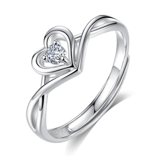 New fashionable silver heart-shaped ring for female Japanese and Korean trendy students fresh love finger silver jewelry gift for girlfriend