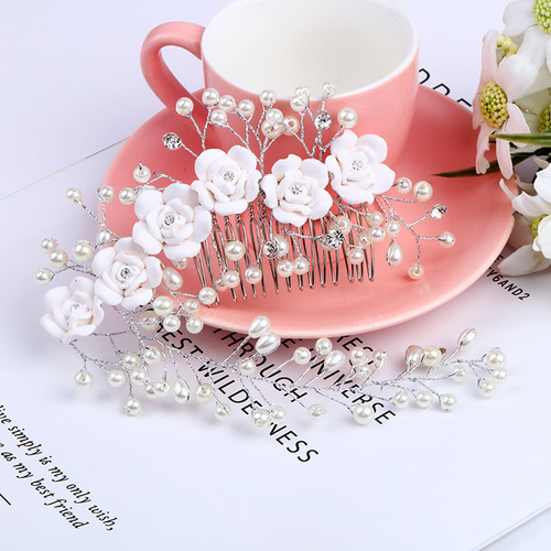European style exquisite handmade sweet bridal hair accessories small fresh pearl leaves rose dress accessories hair headdress