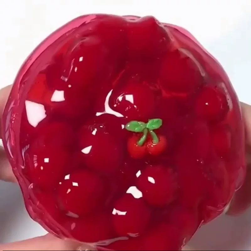 [slime水晶泥红樱桃透明泥戳戳泥棉花泥戳戳泥解压玩具樱桃泥创意]
