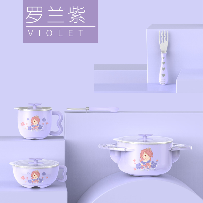 Children's Tableware Set Baby 316 Stainless Steel Thermal Insulation Suction Cup Bowl Eating Fork Spoon Milk Cup 5-Piece Set