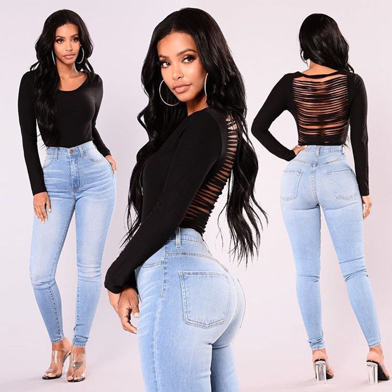Jeans ajustados de estilo europeo para mujer, talla grande, color azul, para otoño