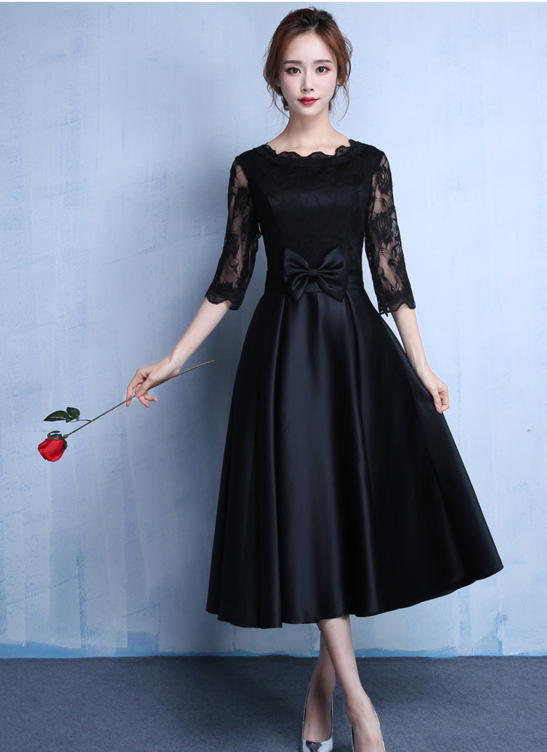 Vestido de noche de nuevo estilo 2026 al por mayor, vestido de novia de manga larga de longitud media, vestido de brindis, vestido de dama de honor, envío directo de una sola pieza.
