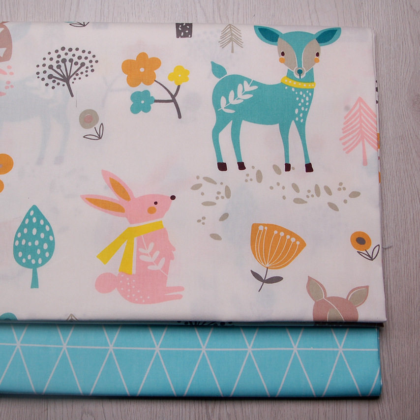 厂家批发 全棉斜纹印花布 小鹿童话纯棉斜纹无荧光剂 婴童布料