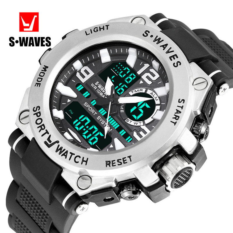 SWAVES foreign trade brand leisure fashion LCD dual display military men's watch waterproof tape electronic quartz watch