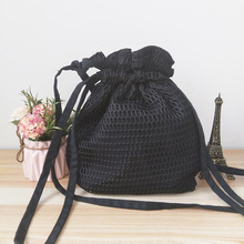 日韩创意网布帆布学生水桶包斜挎小网兜全棉布潮流束口袋