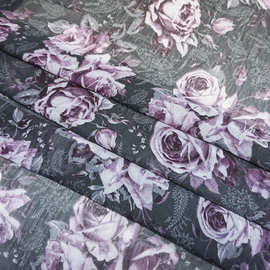 雪纺绉印花面料大花 日韩全涤纶梭织玫瑰轻薄裙子服装布料 现货